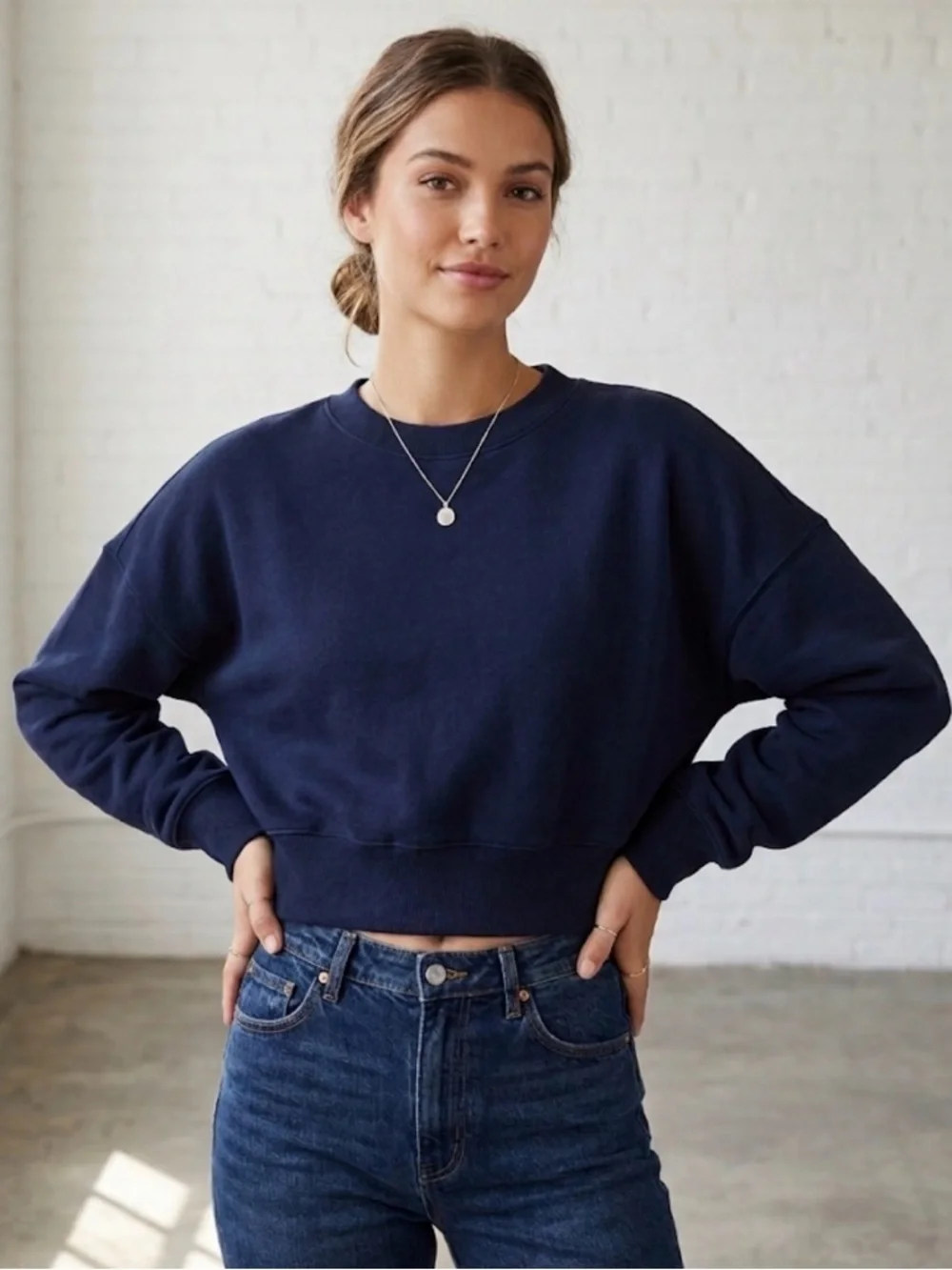 wild fable Navy Cropped Crewneck Sweatshirt - Picture 1 of 4